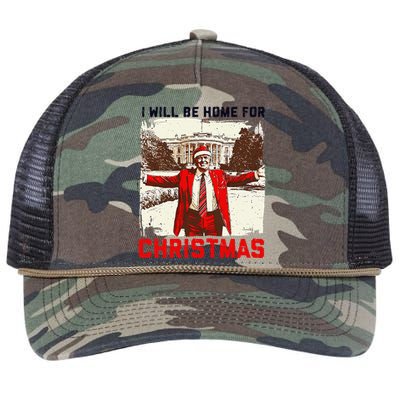 I Will Be Home For Christmas Funny Xmas Santa Trump 2024 Retro Rope Trucker Hat Cap