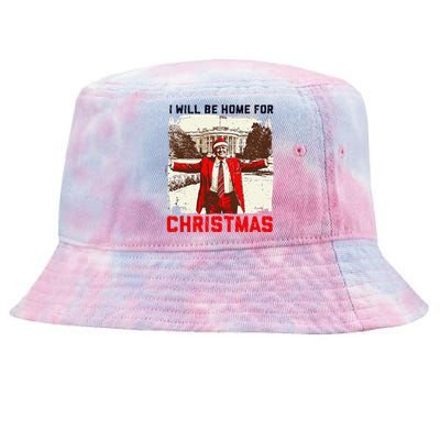 I Will Be Home For Christmas Funny Xmas Santa Trump 2024 Tie-Dyed Bucket Hat