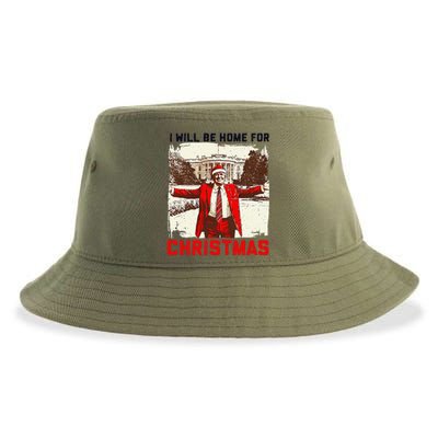 I Will Be Home For Christmas Funny Xmas Santa Trump 2024 Sustainable Bucket Hat