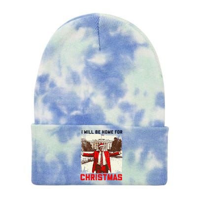 I Will Be Home For Christmas Funny Xmas Santa Trump 2024 Tie Dye 12in Knit Beanie