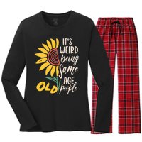 Its Weird Being The Same Age As Old People Funny Sunflower Women's Long Sleeve Flannel Pajama Set 