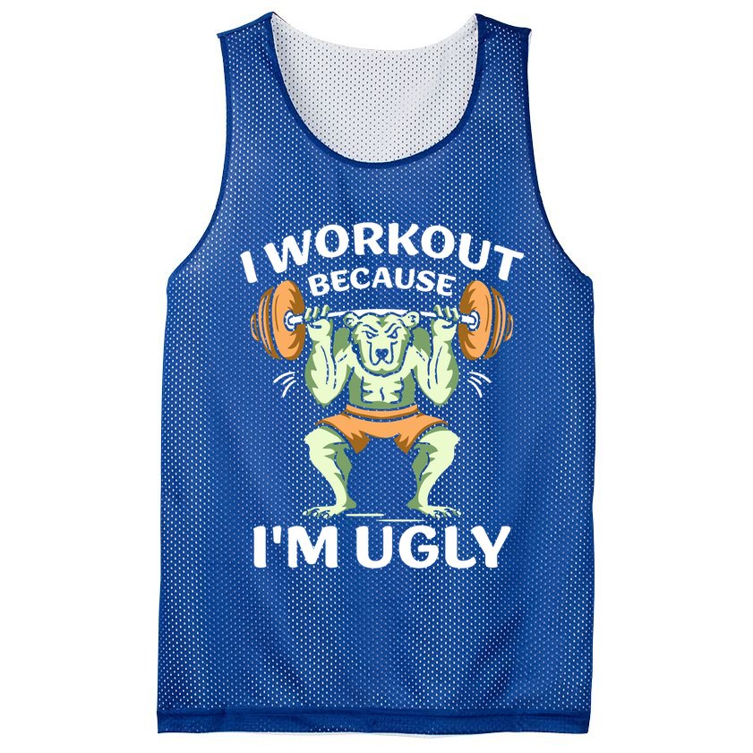 I Workout Because Im Ugly Gym Sports Squat Fitness Gift Mesh Reversible Basketball Jersey Tank