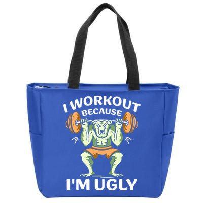 I Workout Because Im Ugly Gym Sports Squat Fitness Gift Zip Tote Bag