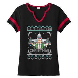 I Will Be Home For Christmas Donald Trump 47th President Ugly Christmas Ladies Halftime Notch Neck Tee