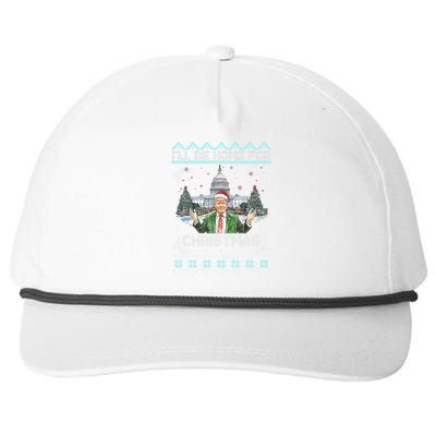 I Will Be Home For Christmas Donald Trump 47th President Ugly Christmas Snapback Five-Panel Rope Hat