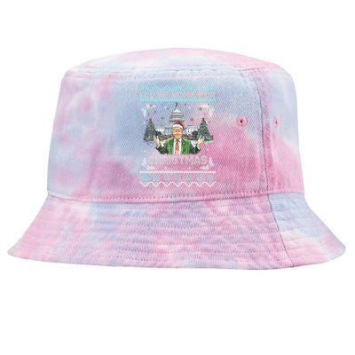 I Will Be Home For Christmas Donald Trump 47th President Ugly Christmas Tie-Dyed Bucket Hat