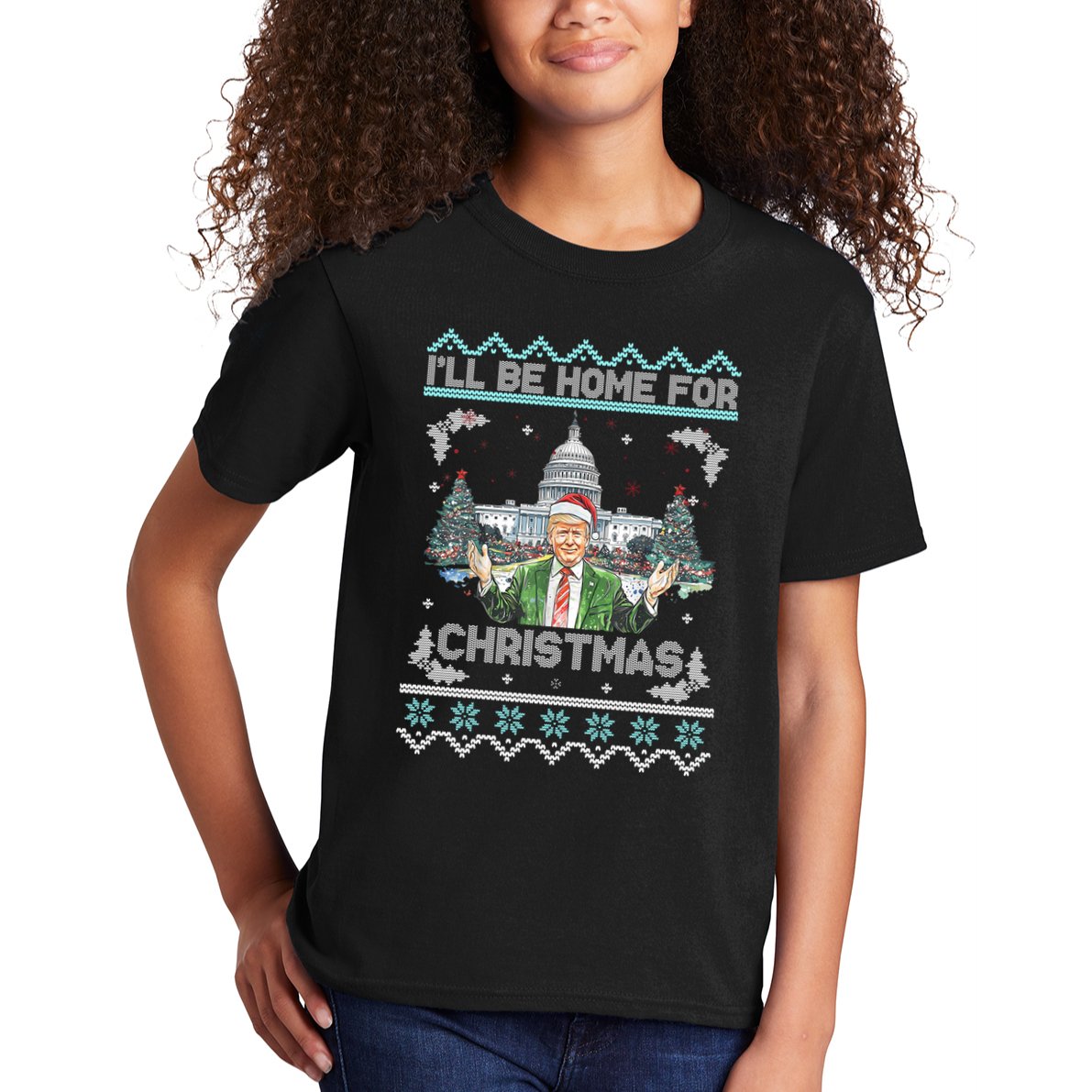 I Will Be Home For Christmas Donald Trump 47th President Ugly Christmas Kids T-Shirt