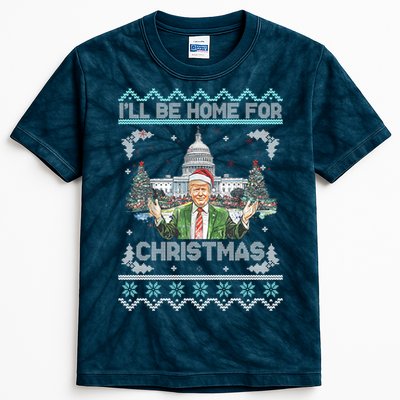 I Will Be Home For Christmas Donald Trump 47th President Ugly Christmas Kids Tie-Dye T-Shirt