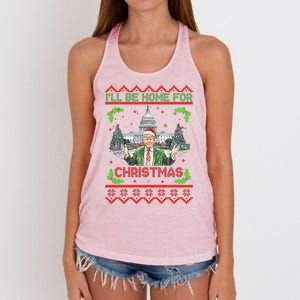 I Will Be Home For Christmas Donald Trump 47th President Ugly Christmas Women's Knotted Racerback Tank