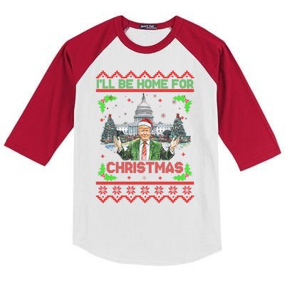 I Will Be Home For Christmas Donald Trump 47th President Ugly Christmas Kids Colorblock Raglan Jersey