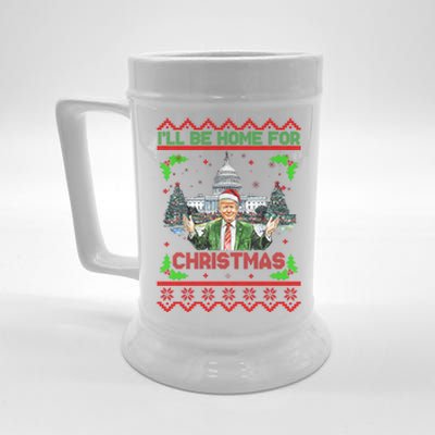 I Will Be Home For Christmas Donald Trump 47th President Ugly Christmas Beer Stein