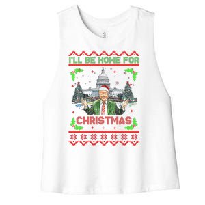 I Will Be Home For Christmas Donald Trump 47th President Ugly Christmas Women's Racerback Cropped Tank