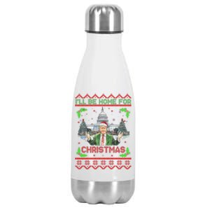 I Will Be Home For Christmas Donald Trump 47th President Ugly Christmas Stainless Steel Insulated Water Bottle