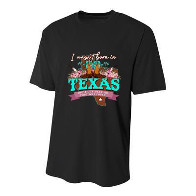 I WasnT Born In Texas But I Got Here As Fast As I Could Youth Performance Sprint T-Shirt