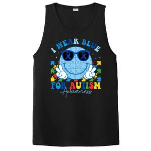 I Wear Blue For Autism Awareness Month Smile Face Peace Puzzle PosiCharge Competitor Tank