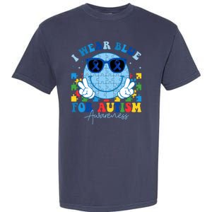 I Wear Blue For Autism Awareness Month Smile Face Peace Puzzle Garment-Dyed Heavyweight T-Shirt