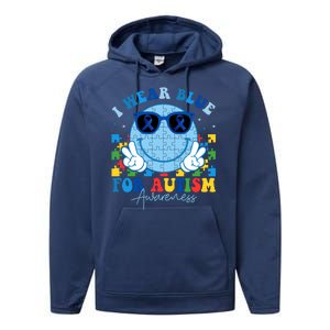 I Wear Blue For Autism Awareness Month Smile Face Peace Puzzle Performance Fleece Hoodie