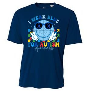 I Wear Blue For Autism Awareness Month Smile Face Peace Puzzle Cooling Performance Crew T-Shirt