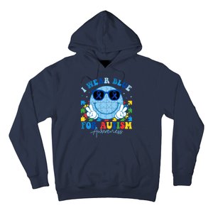 I Wear Blue For Autism Awareness Month Smile Face Peace Puzzle Hoodie