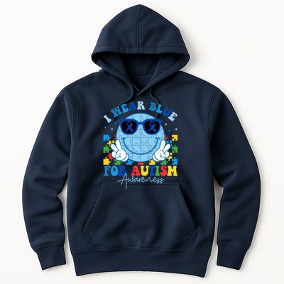 I Wear Blue For Autism Awareness Month Smile Face Peace Puzzle Hoodie