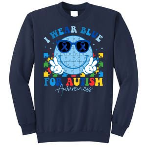 I Wear Blue For Autism Awareness Month Smile Face Peace Puzzle Sweatshirt