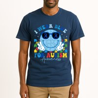 I Wear Blue For Autism Awareness Month Smile Face Peace Puzzle Tall T-Shirt