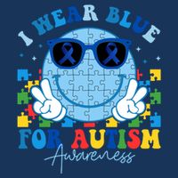 I Wear Blue For Autism Awareness Month Smile Face Peace Puzzle Tall T-Shirt