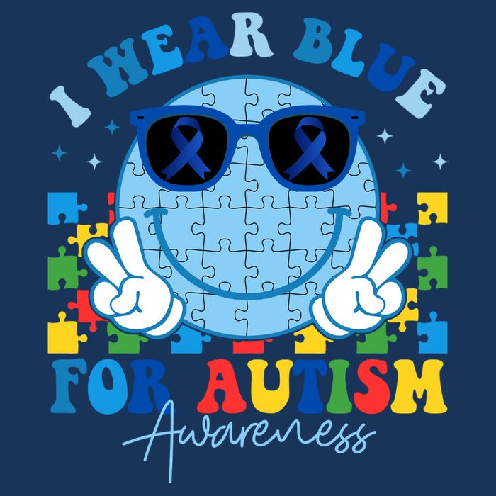 I Wear Blue For Autism Awareness Month Smile Face Peace Puzzle Tall T-Shirt