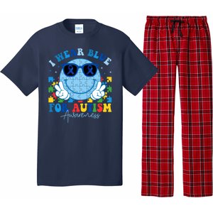 I Wear Blue For Autism Awareness Month Smile Face Peace Puzzle Pajama Set