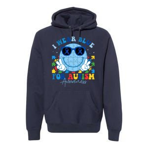 I Wear Blue For Autism Awareness Month Smile Face Peace Puzzle Premium Hoodie