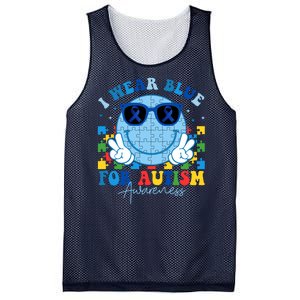 I Wear Blue For Autism Awareness Month Smile Face Peace Puzzle Mesh Reversible Basketball Jersey Tank