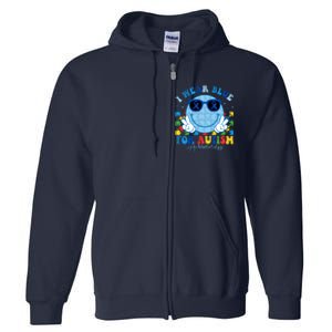 I Wear Blue For Autism Awareness Month Smile Face Peace Puzzle Full Zip Hoodie