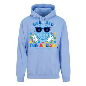 I Wear Blue For Autism Awareness Month Smile Face Peace Puzzle Unisex Surf Hoodie