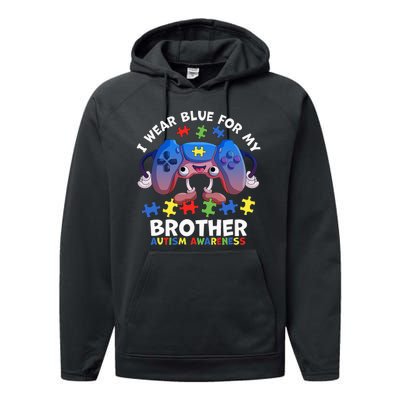 I Wear Blue For My Brother Autism Awareness Video Game Performance Fleece Hoodie