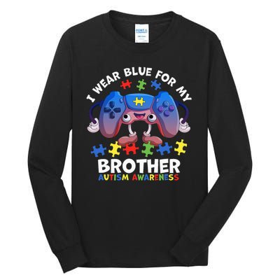 I Wear Blue For My Brother Autism Awareness Video Game Tall Long Sleeve T-Shirt