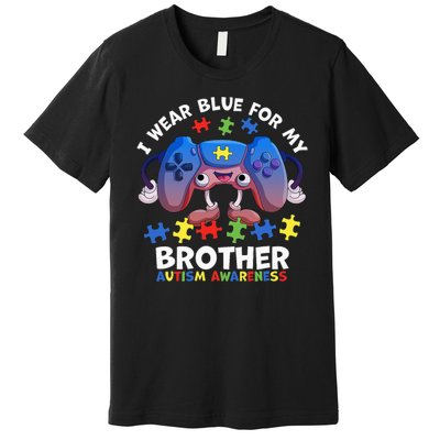 I Wear Blue For My Brother Autism Awareness Video Game Premium T-Shirt