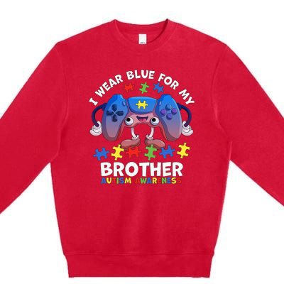 I Wear Blue For My Brother Autism Awareness Video Game Premium Crewneck Sweatshirt