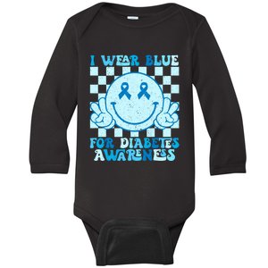 I Wear Blue For Diabetes Awareness Month Smile Face Diabetic Baby Long Sleeve Bodysuit