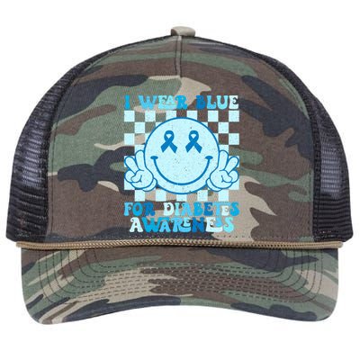 I Wear Blue For Diabetes Awareness Month Smile Face Diabetic Retro Rope Trucker Hat Cap