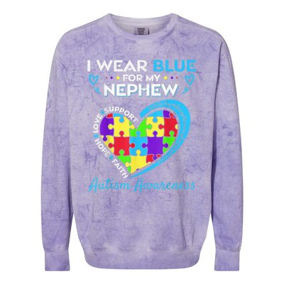 I Wear Blue For My Nephew Autism Awareness Uncle Aunt Colorblast Crewneck Sweatshirt