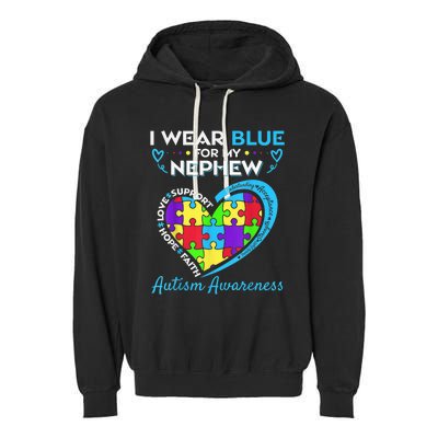 I Wear Blue For My Nephew Autism Awareness Uncle Aunt Garment-Dyed Fleece Hoodie