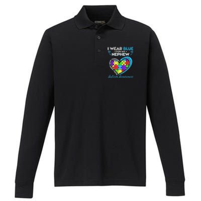 I Wear Blue For My Nephew Autism Awareness Uncle Aunt Performance Long Sleeve Polo