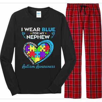 I Wear Blue For My Nephew Autism Awareness Uncle Aunt Long Sleeve Pajama Set