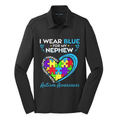 I Wear Blue For My Nephew Autism Awareness Uncle Aunt Silk Touch Performance Long Sleeve Polo