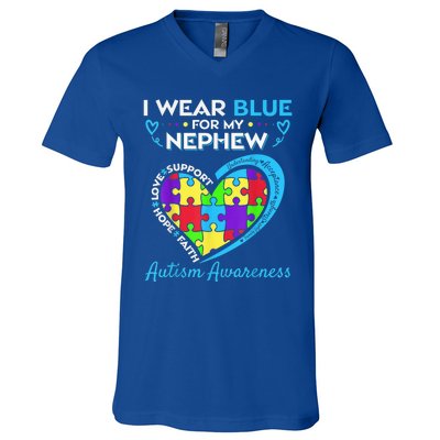 I Wear Blue For My Nephew Autism Awareness Uncle Aunt V-Neck T-Shirt