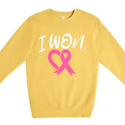 I Won Breast Cancer Awareness Support Pink Ribbon Survivor C Premium Crewneck Sweatshirt