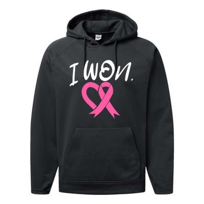 I Won Breast Cancer Awareness Support Pink Ribbon Survivor C Performance Fleece Hoodie