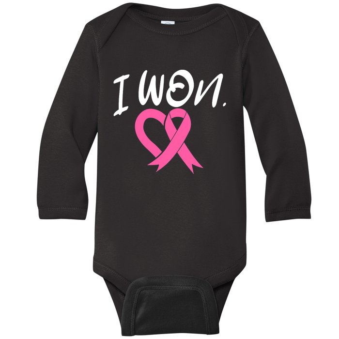 I Won Breast Cancer Awareness Support Pink Ribbon Survivor C Baby Long Sleeve Bodysuit