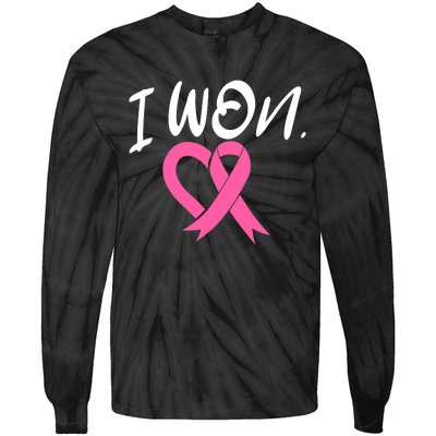 I Won Breast Cancer Awareness Support Pink Ribbon Survivor C Tie-Dye Long Sleeve Shirt