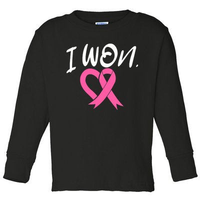 I Won Breast Cancer Awareness Support Pink Ribbon Survivor C Toddler Long Sleeve Shirt